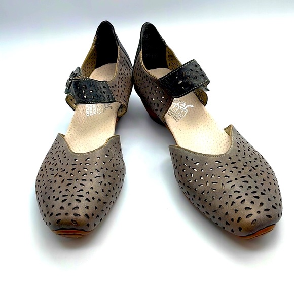 Rieker Mary Jane Perforated Low Heel Shoes - Picture 3 of 14